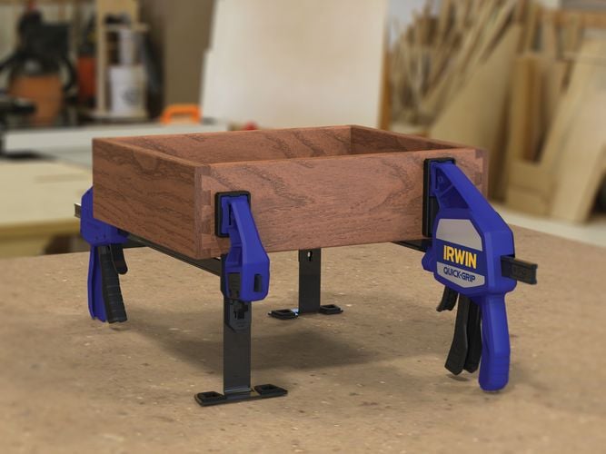 Timber box held together with clamps