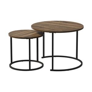Oikiture Set Of 2 Coffee Tables Nesting Wooden Effect Walnut And Black