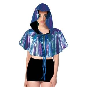 Adult Iridescent Metallic Mini Hooded Cape Halloween Costume Par Blue/Purple