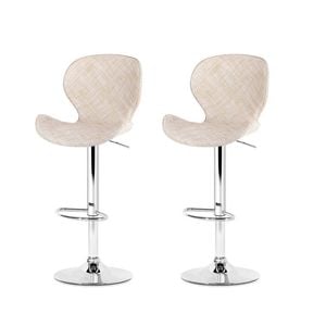 2x Artiss Bar Stools Gas Lift Leather PE Rattan Beige