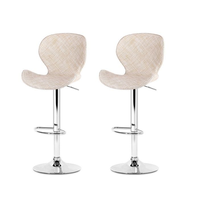 2x Artiss Bar Stools Gas Lift Leather PE Rattan Beige