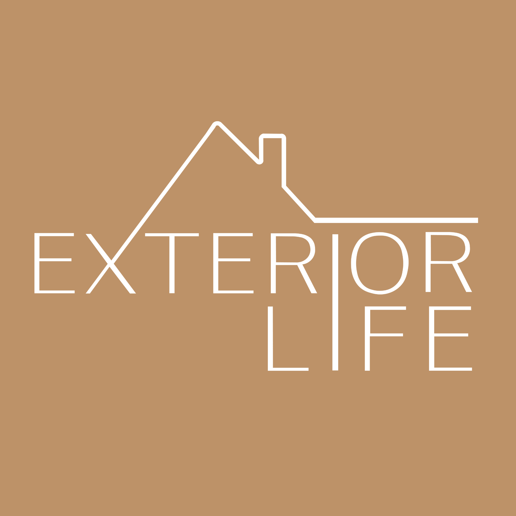Exterior life logo in white and brown