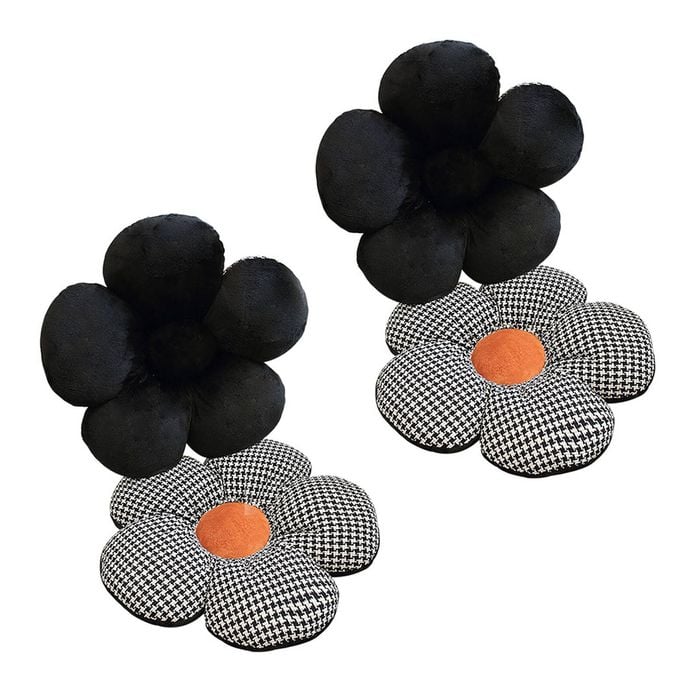 Soga 2x Black Flower Floor Cushion Throw Pillow Home Decor