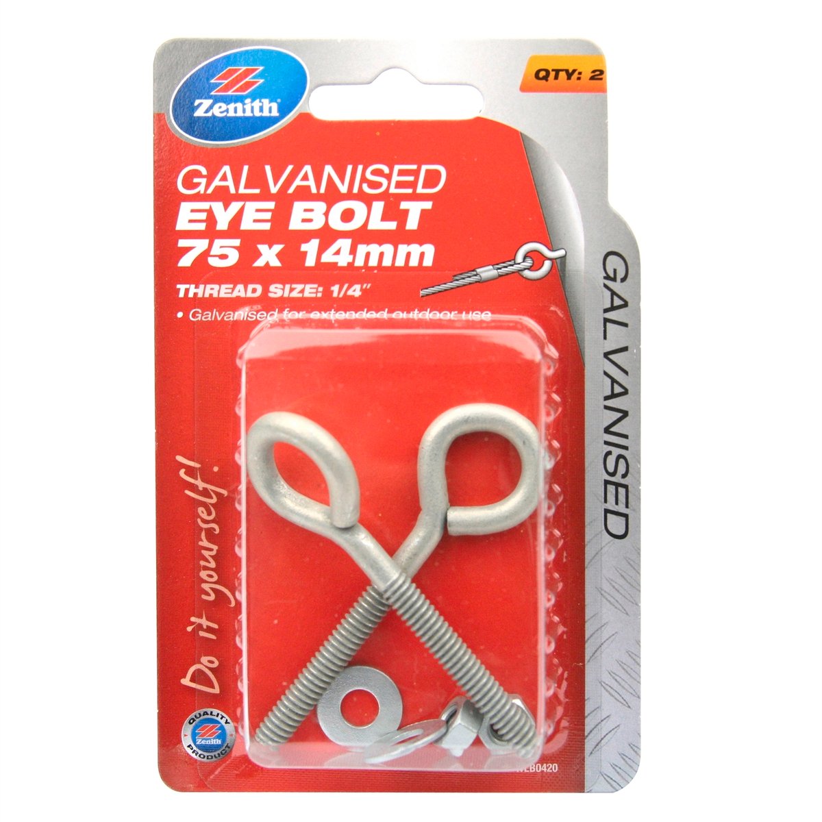 Zenith M6 x 75 x 14mm Galvanised Ring Bolt 2 Pack Bunnings Australia