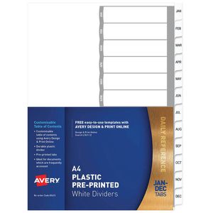 Avery Plastic Pre-printed Dividers A4 (White) (Jan-Dec Tab)
