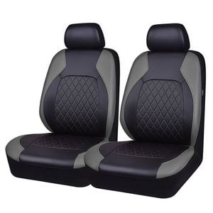 Catzon 4Pcs Car Seat Cover PU Leather Universal Front Seat Protector-Grey