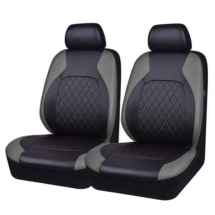 Catzon 4Pcs Car Seat Cover PU Leather Universal Front Seat Protector-Grey