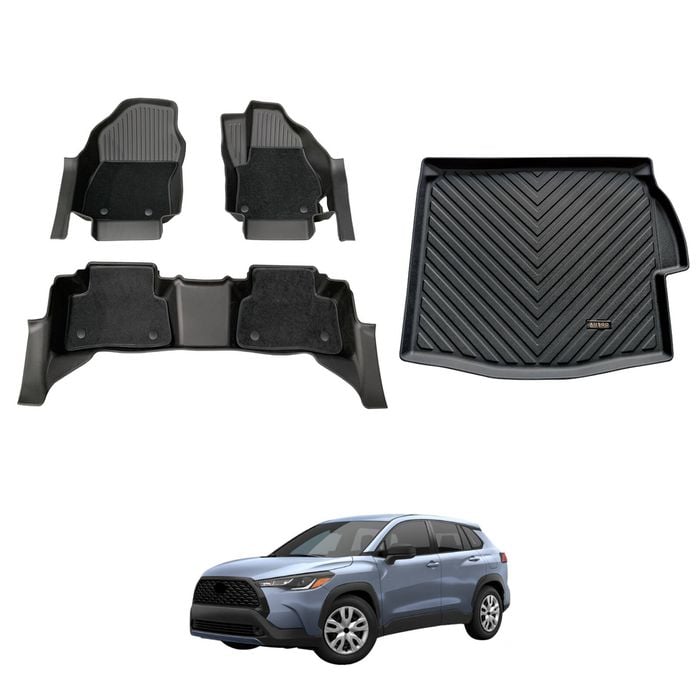 AUSGO Double-Layer Floor Mats & Boot Liner Set for Toyota Corolla Cross Hybrid 2022-Onwards Car Floor Liners Cargo Mat