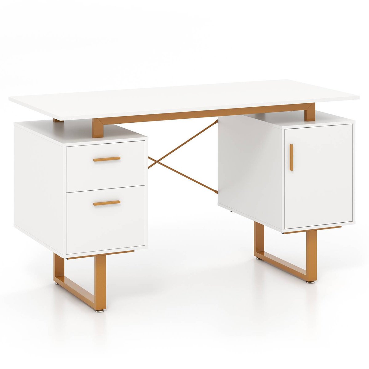 Costway 129cm Elevated Computer Desk w/Drawers Gaming Table White ...
