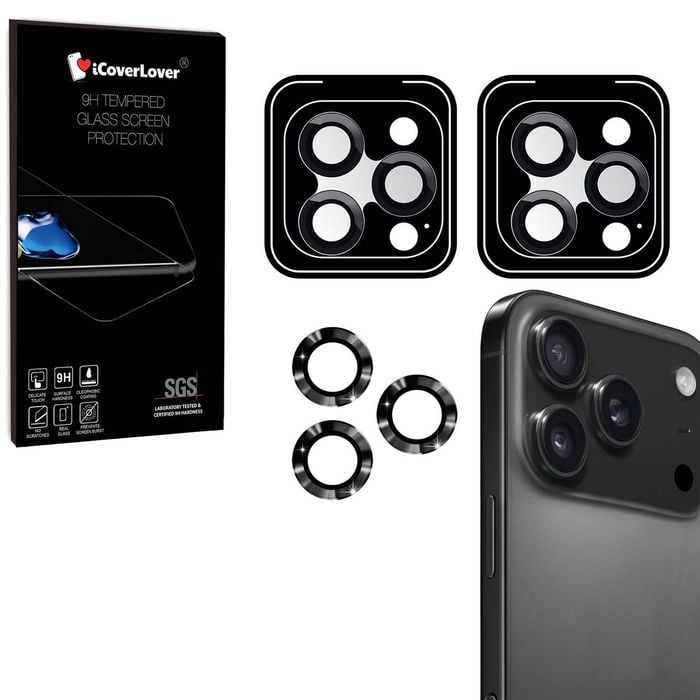 Icoverlover [2-pack] For Iphone 17 Pro Camera Lens Protectors With Locator Black
