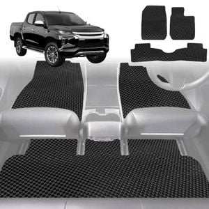 6D Diamond Car Floor Mats for Mitsubishi Triton Double Cab 2015-2023-Full Set-Black-Outback GT