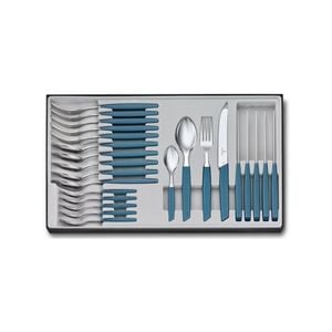 New Victorinox 24 Piece Modern Table Cutlery Set Of 24pc Cornflower