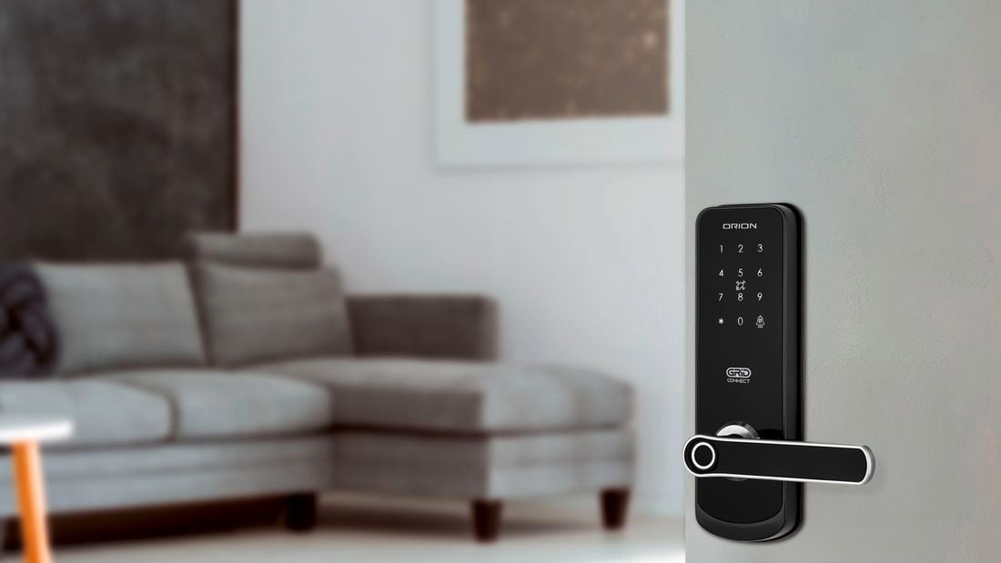 Open door to lounge room, showing security door lock