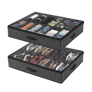 Artiss 2X Under Bed Shoe Storage Containers 12 Pairs Grey