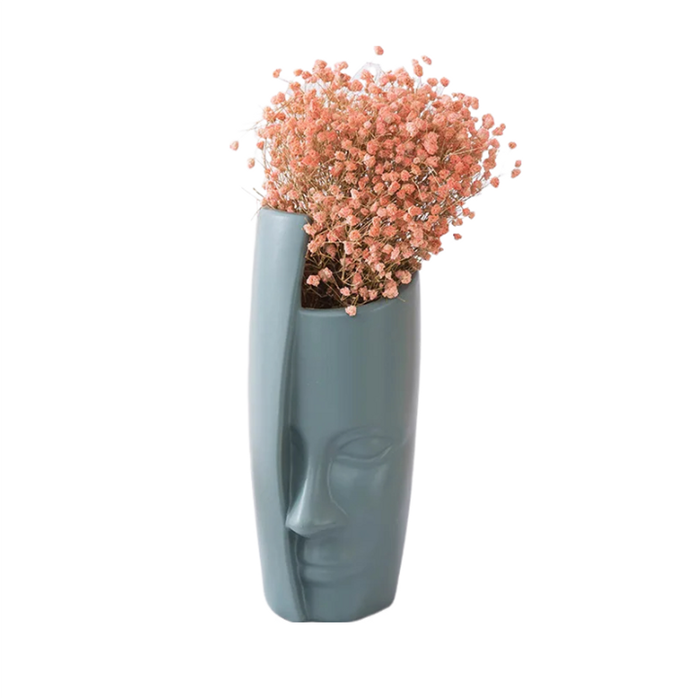 ANYDECO Flower Vase Light Green Large Half Face Nordic Plastic Pot Table Decor