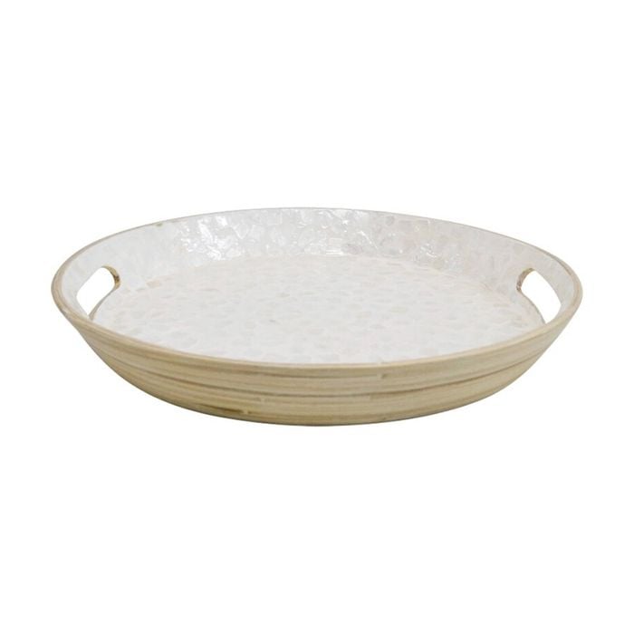 Lvd Bamboo/capiz Shell Serving Tray Home Kitchen Decor 35x35x5cm