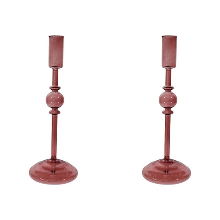 2PK Glass Mia 28cm Taper Stick Candle Holder Decor - Plum