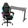 Advwin Gaming Office Desk 120cm Led Light & Gaming Chair With Footrest Led Light Black