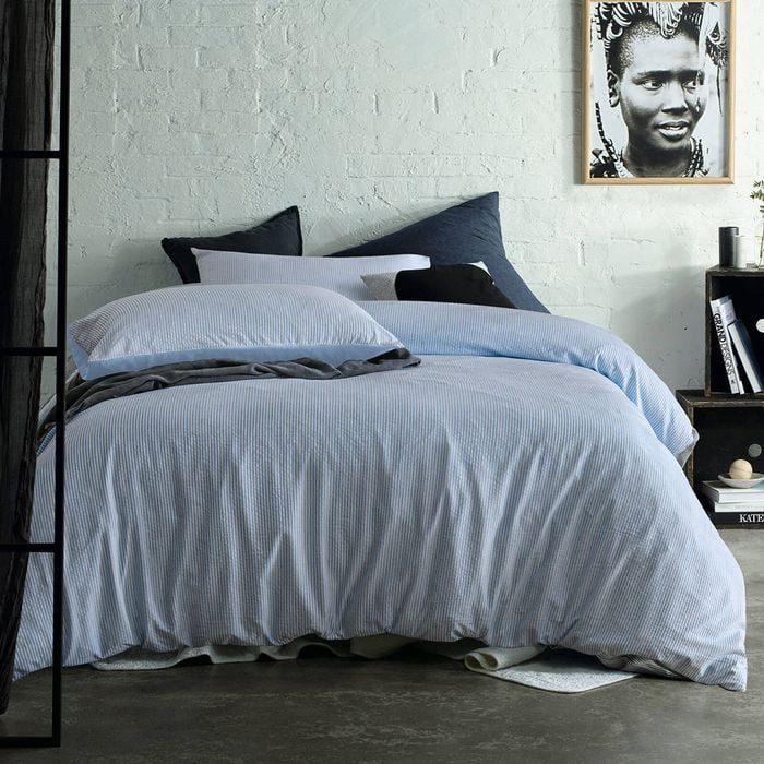Accessorize Ripley Blue Striped Pattern Quilt Cover Set Queen