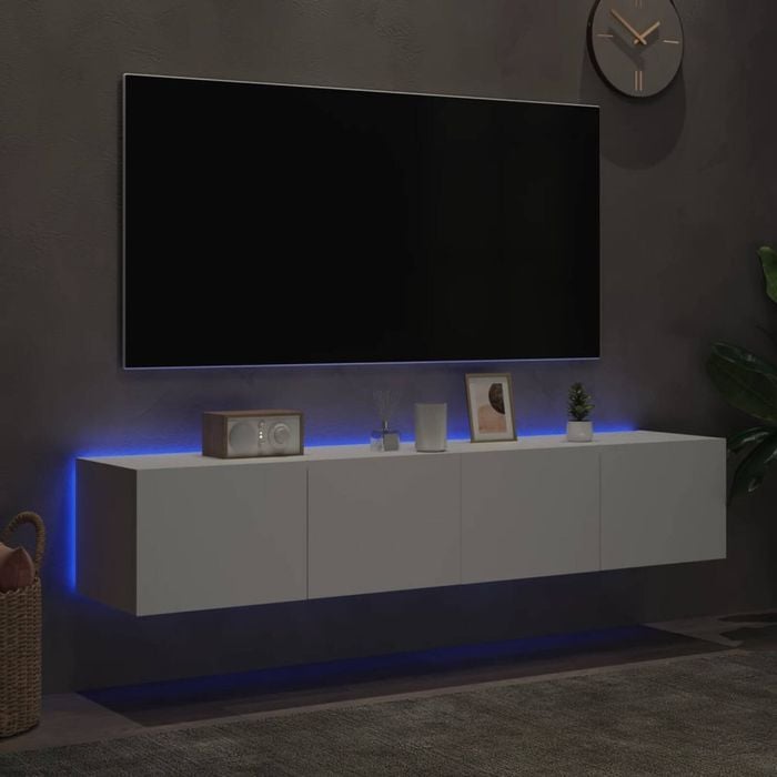 vidaXL TV Wall Cabinets with LED Lights 2 pcs White 80x35x31 cm