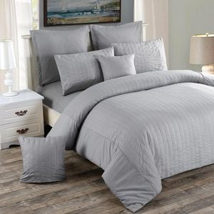 Fabric Fantastic Seersucker Super King Size Grey Quilt/doona/duvet Cover Set