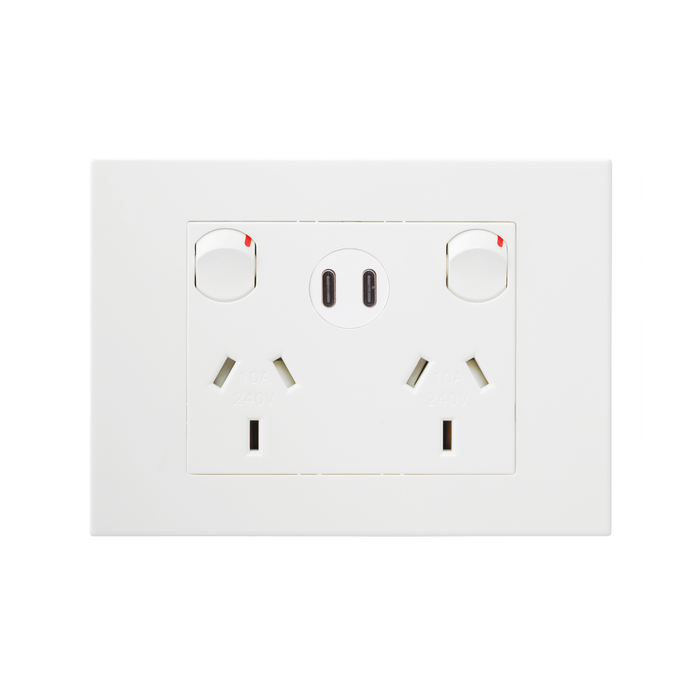 HPM VIVO Double Power Point with Type C+C 15W USB Charger White
