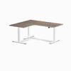 Desky L-Shape Sit to Stand Natural Walnut Melamine Desk 1600x1400mm - Left Return Height Adjustable White Leg