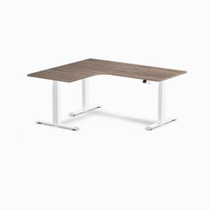 Desky L-Shape Sit to Stand Natural Walnut Melamine Desk 1600x1400mm - Left Return Height Adjustable White Leg