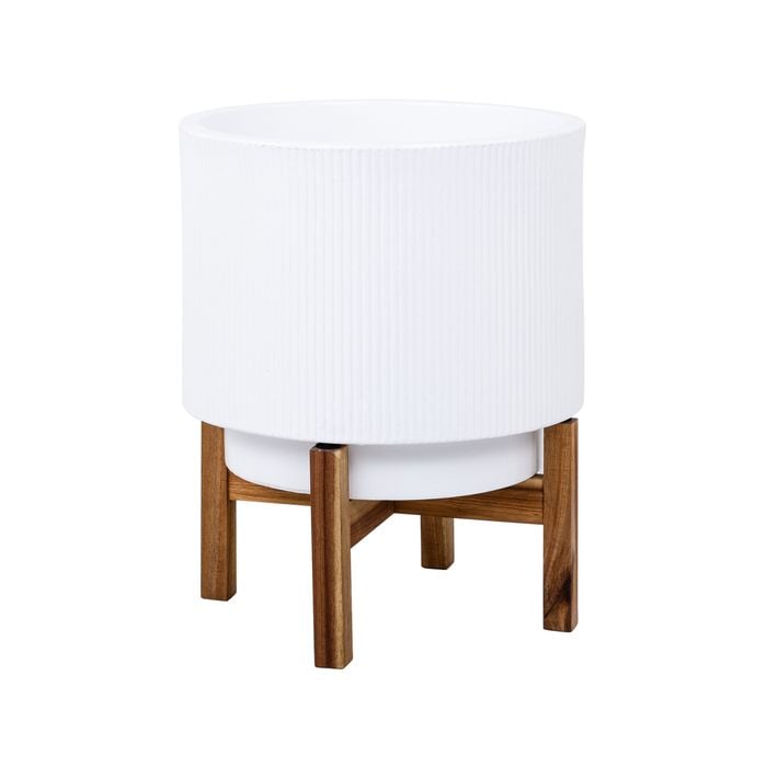 34 x 43cm White Ceramic Indoor Pot with Stand