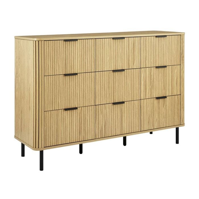 Kayla Chest Dresser Tallboy 9 drawers oak woodgrain