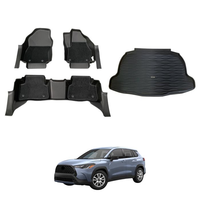 AUSGO Double-Layer Floor Mats & Boot Liner Set for Toyota Corolla Cross Petrol 2022-Onwards Car Floor Liners Cargo Mat