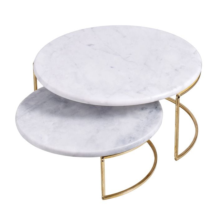 2pc Davis & Waddell Nuvolo Round Marble Cake Stand Set White/Gold 30x30cm