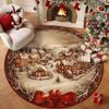 CottonMore Christmas Snowy Village Round Rug Floor Mat with Red Bow 120cm