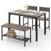 Costway 4pcs Dining Set Metal Frame Dining Table & Chairs Set Bench Seat Home Furniture Grey