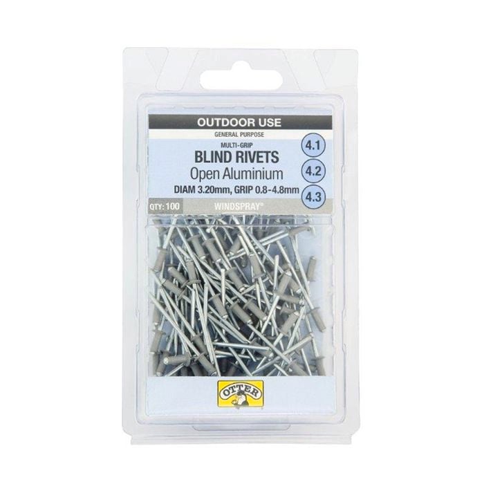 Otter Windspray® 3.2 x 0.8-4.8mm Multi-Grip Open Aluminium Blind Rivets - 100 Pack