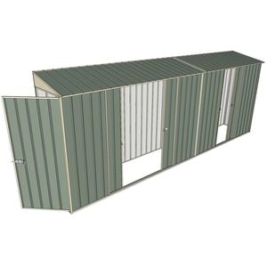 Build-a-Shed 0.8 x 5.2 x 2m Single Hinged Door Skillion Shed with Double and Single Sliding Side Doors - Green