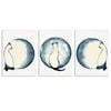 3pcs Navy Blue Moon & Whimsical Cat Illustrations Print 100% Australian Made 3 x 40x60cm (Metal Print)