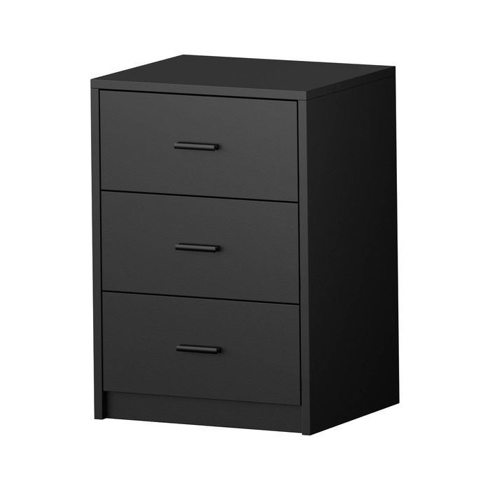 Oikiture Bedside Table 3 Drawers Nightstand Bedroom Storage Side End Black
