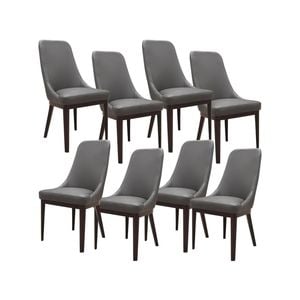 Claire Set of 8 Dining Chair Genuine Leather Solid Rubber Wood Frame Dark Brown