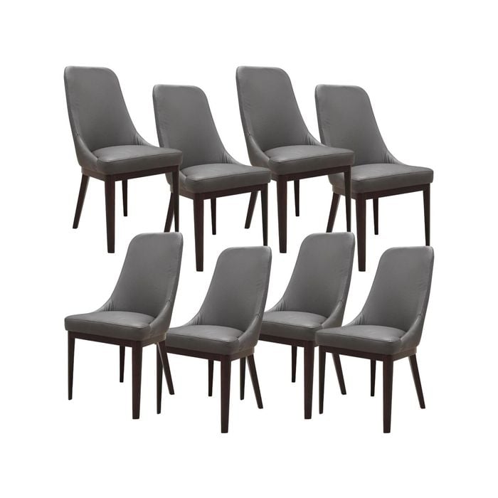 Claire Set of 8 Dining Chair Genuine Leather Solid Rubber Wood Frame Dark Brown