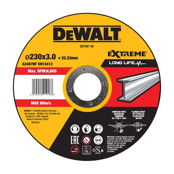 DeWALT 230mm x 3mm x 22.23mm EXTREME Bonded Abrasive Metal Cut/Grind Disc DX7987-AE