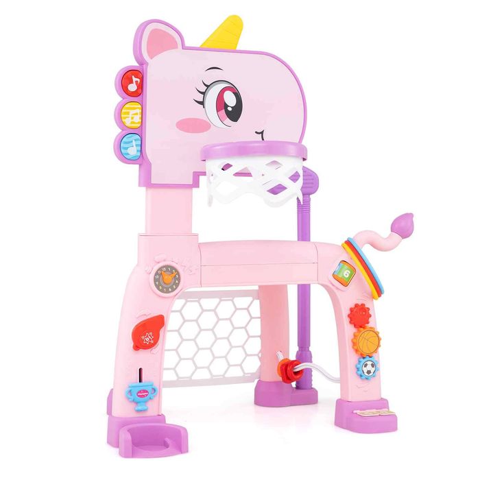 Costway Kids Sports Game Toy w/Basketball Hoop-Pink