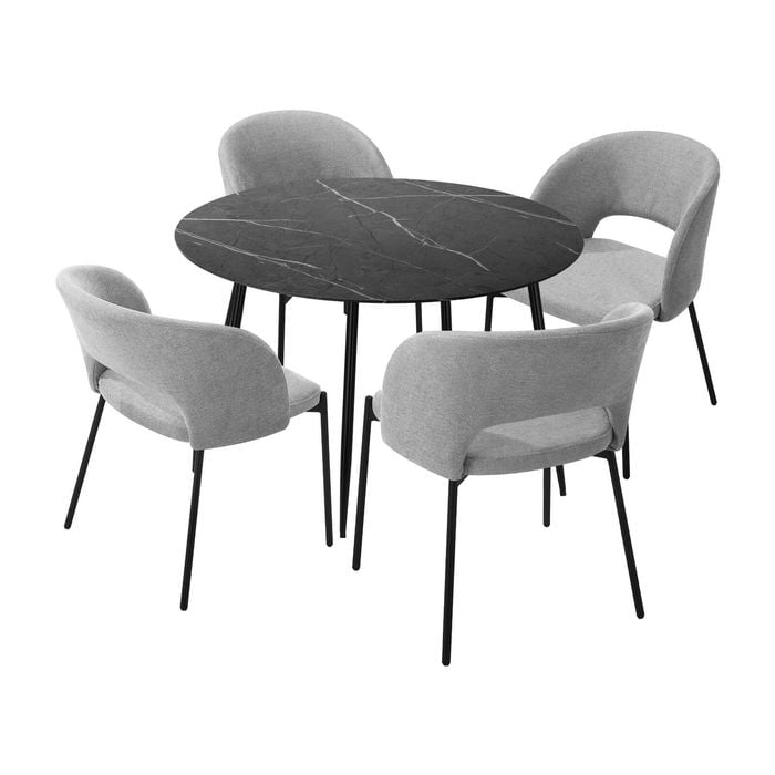 Oikiture 5PCS Dining sets 110cm Round Table with Chairs Fabric Grey