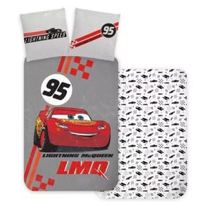 Disney Cars Lightning McQueen 95 Grey Cotton Kids Quilt Cover Set - Toddler Bed Size