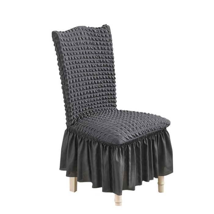 SOGA Dark Grey Chair Cover with Ruffle Skirt