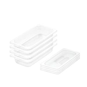 SOGA 1/3 GN Polycarbonate Food Pan 65mm Clear 4 Pack with Lids