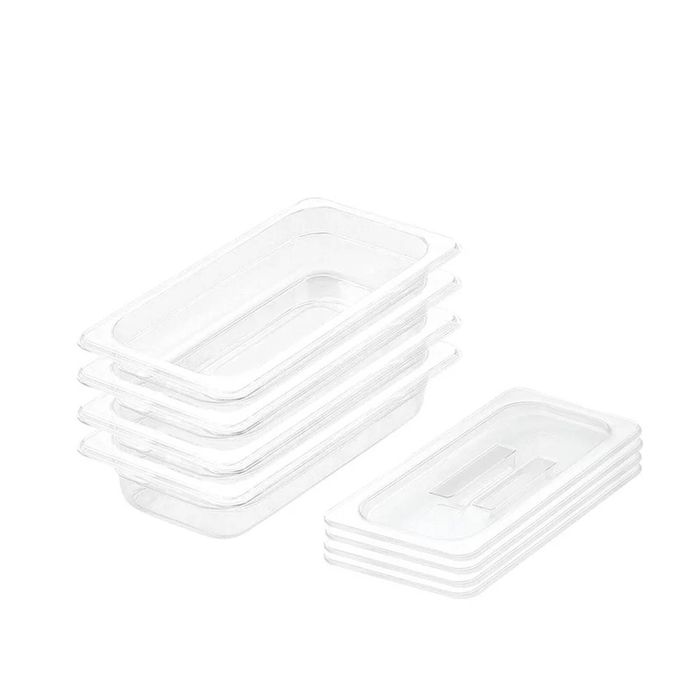 SOGA 1/3 GN Polycarbonate Food Pan 65mm Clear 4 Pack with Lids