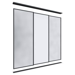 Lugna 2400 x 1801-2700mm Black 2 Mirror 1 Melamine Wardrobe Triple Sliding Doors