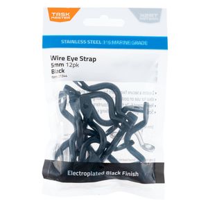 Taskmaster 5mm Black 316 Stainless Steel Wire Eye Strap - 12 Pack