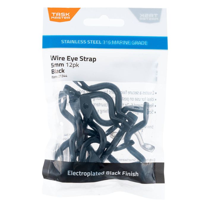 Taskmaster 5mm Black 316 Stainless Steel Wire Eye Strap - 12 Pack